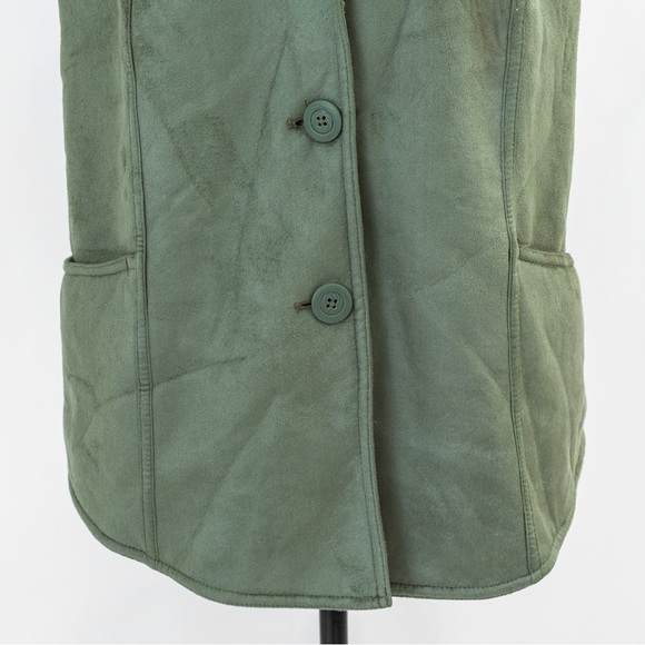 Gorpcore cozy warm faux Suede vest wide collar sherpa lining green Denim & Co XL - Picture 9 of 14